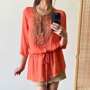 CONTREPOINT "McBling" Salmon 2000's Clubwear Drop Waist Tunic